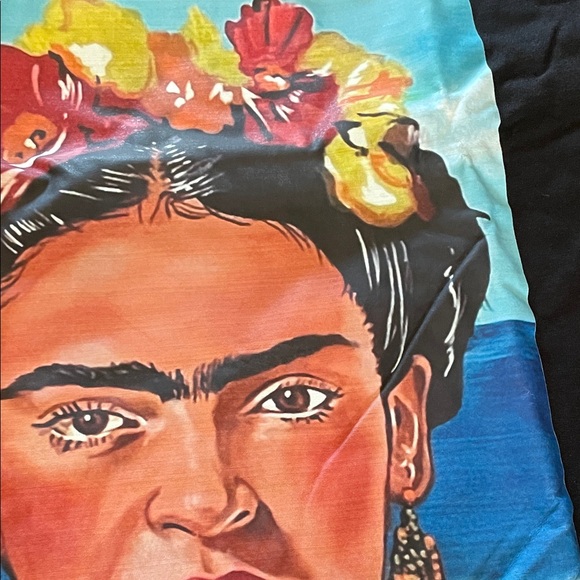 Frida kahlo Black Graphic Tee with Colorful Portrait by zero - Picture 7 of 8